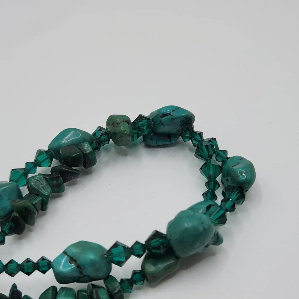 Boho‎ Turquoise Malachite 925 Sterling Silver Bracelet Earrings Set Green Glass